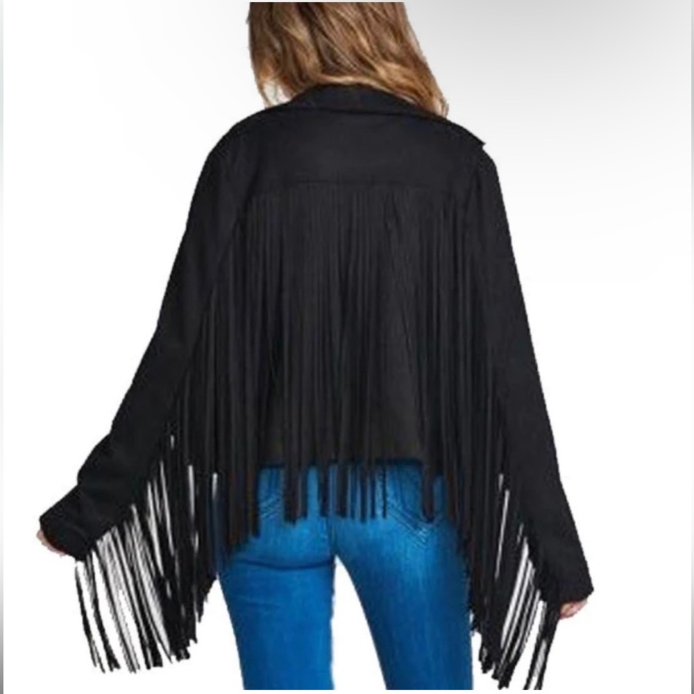 Show Me Your MuMu Black Ojai Fringe Jacket in Black Faux Suede